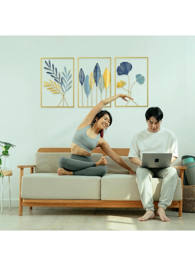 Gold Metal Wall Decor Leaf Wall Hanging Decoration, Set of 3 Metal Wall Art Home Decor for Living Room Office Bedroom Hotel - Image 3