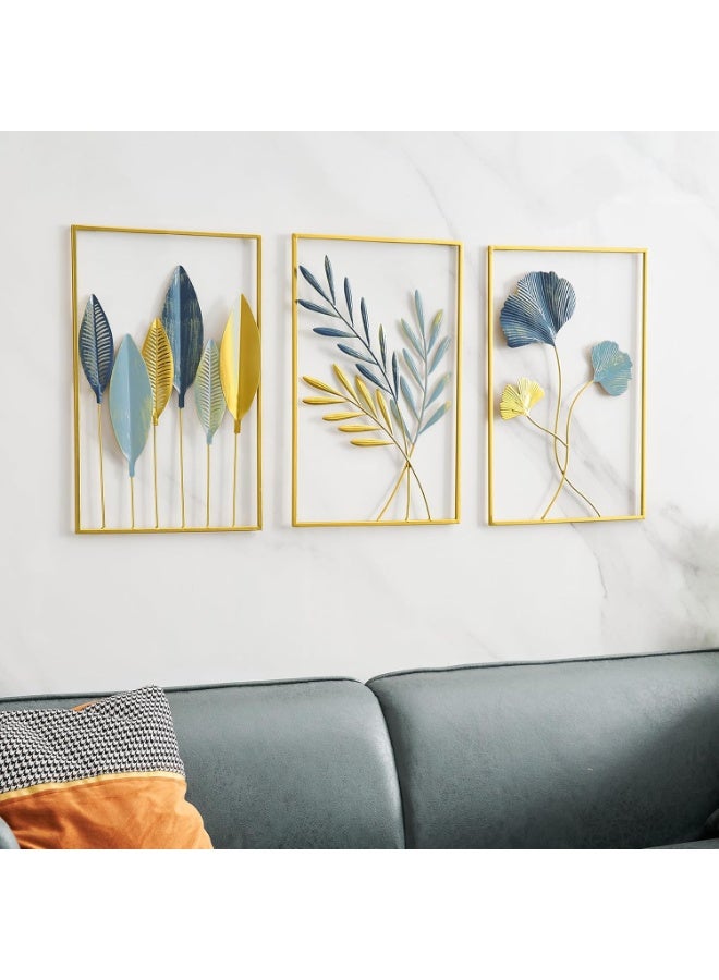 Gold Metal Wall Decor Leaf Wall Hanging Decoration, Set of 3 Metal Wall Art Home Decor for Living Room Office Bedroom Hotel - Image 2