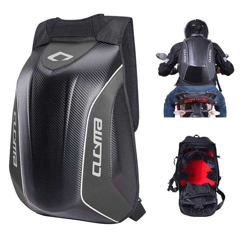 CUCYMA Waterproof Motorcycle Backpack With Reflective Strip Helmet Storage Stealth Holder Carbon Fiber Hard Shell Large Capacity Motocross Racing Riding Turtle Bag Expanded Capacity thickened version