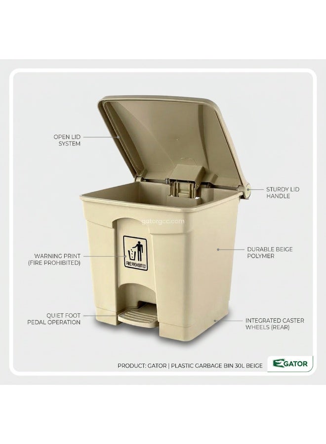 Gator Step Trash Bin | Plastic Matte Finish | Suitable For Bathrooms, Kitchens & Communal Spaces | Beige | 30 Liters - Image 2