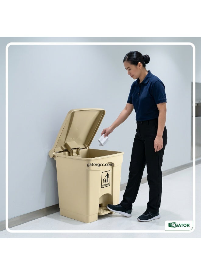 Gator Step Trash Bin | Plastic Matte Finish | Suitable For Bathrooms, Kitchens & Communal Spaces | Beige | 30 Liters - Image 4