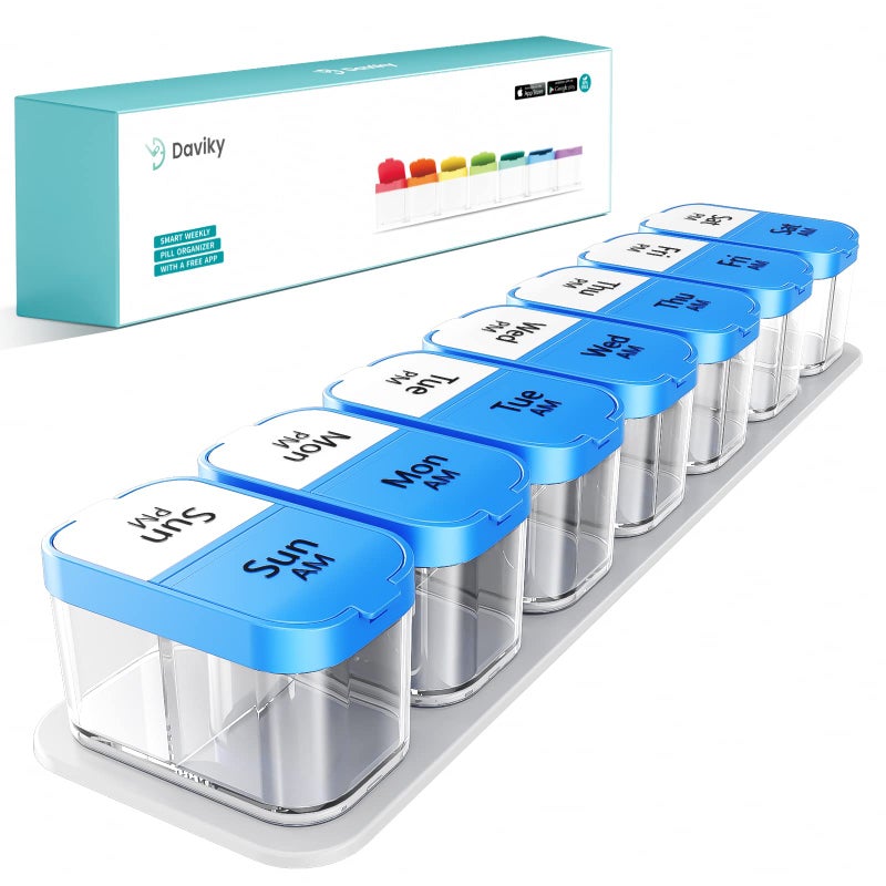 Daviky Large Pill Organizer 2 Times a Day, Extra Large Pill Box Organizer 7 Day, Am Pm Pill Organizer 7 Day Large, XL Pill Organizer Large Compartment for Vitamin(Blue) - Image 1