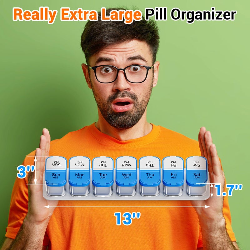 Daviky Large Pill Organizer 2 Times a Day, Extra Large Pill Box Organizer 7 Day, Am Pm Pill Organizer 7 Day Large, XL Pill Organizer Large Compartment for Vitamin(Blue) - Image 2
