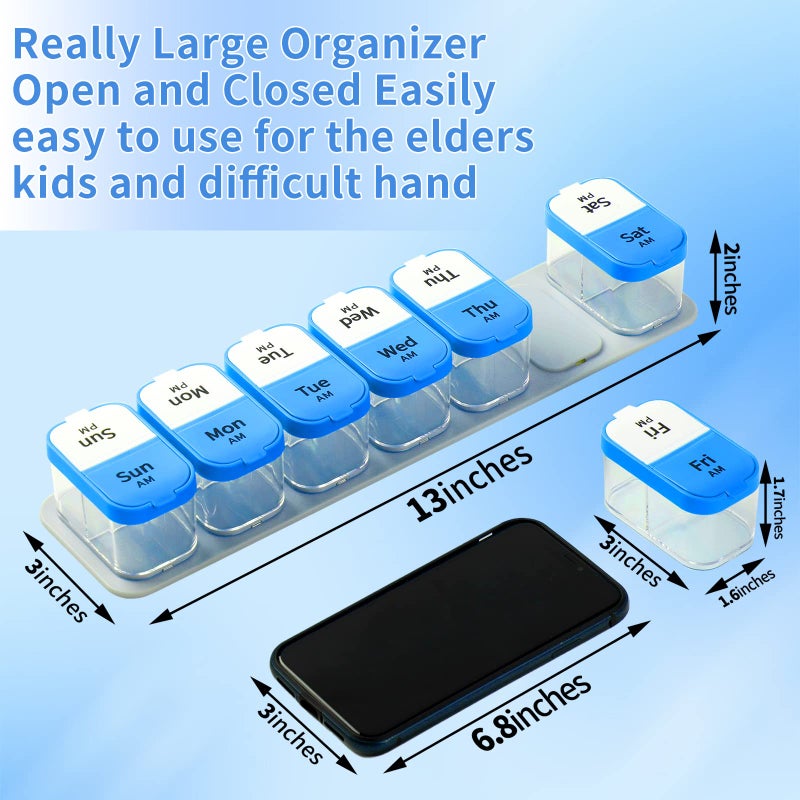 Daviky Large Pill Organizer 2 Times a Day, Extra Large Pill Box Organizer 7 Day, Am Pm Pill Organizer 7 Day Large, XL Pill Organizer Large Compartment for Vitamin(Blue) - Image 4