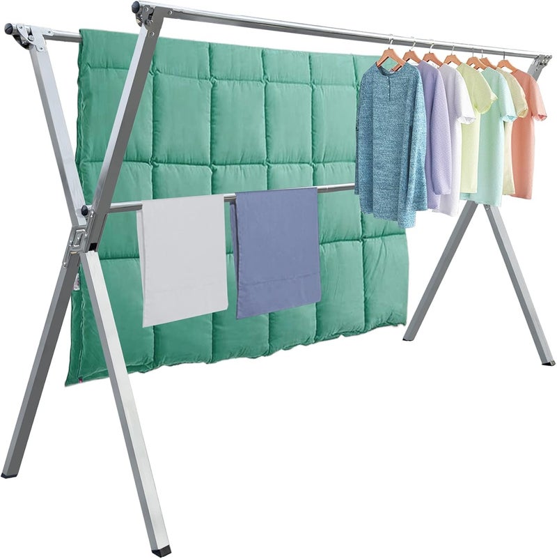 AZHZOLSK Clothes Drying Rack Folding Indoor Outdoor, Foldable Portable Laundry Drying Rack, Heavy Duty Laundry Hanger Dryer Rack with 20 Hooks (79.55'') - Image 1