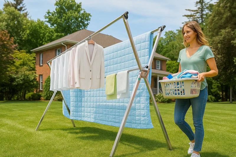 AZHZOLSK Clothes Drying Rack Folding Indoor Outdoor, Foldable Portable Laundry Drying Rack, Heavy Duty Laundry Hanger Dryer Rack with 20 Hooks (79.55'') - Image 3