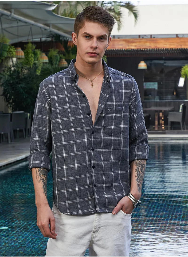 كامبوس سوترا Men's Charcoal Grey BiGraph-Check Shirt