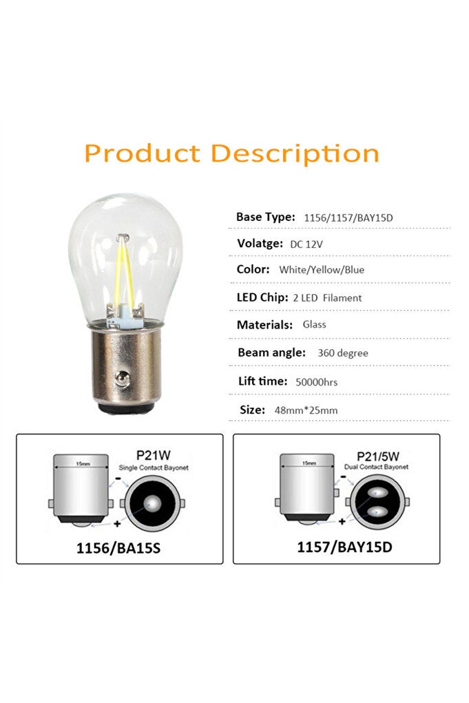 ريحني 6000K 1157 BAY15D أبيض 2X P21W Ba15s 1156 LED 1157 Bay مصباح 15D شريحة خيط لمبة السيارة - Image 3