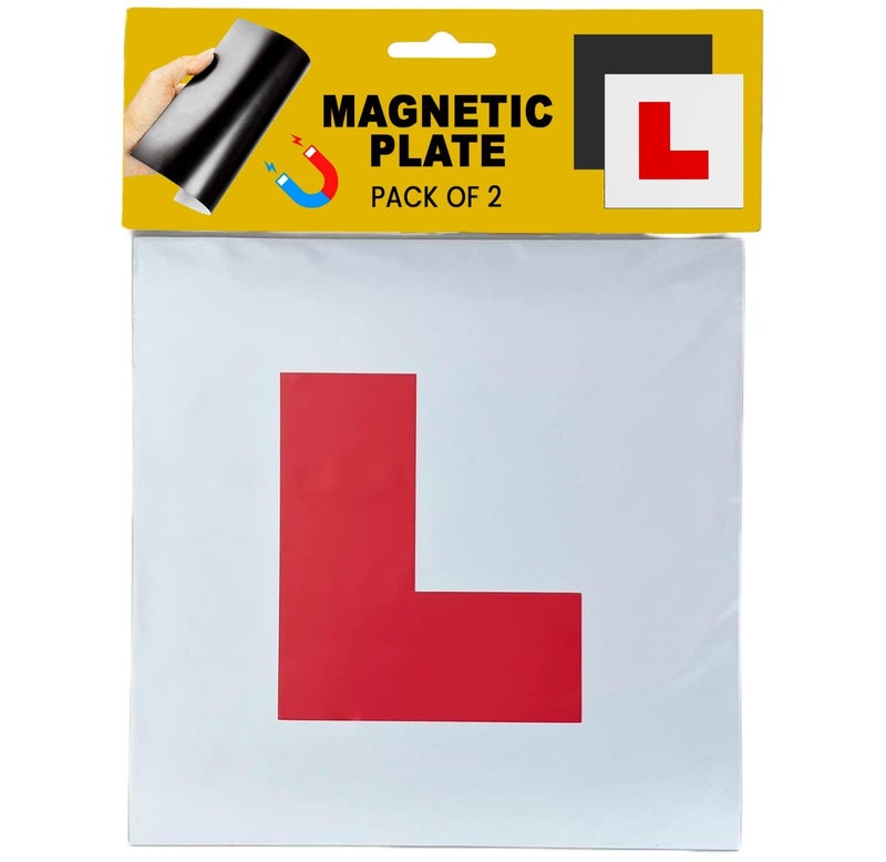 STHIRA® 2pcs Magnetic Learning Sticker for Car 7" Reflective L Board Sticker for Learning Driver for Vehicle Safety Night-Safe Learner Sticker for Car Easy Reusable for Driving Practice & Test - Image 1