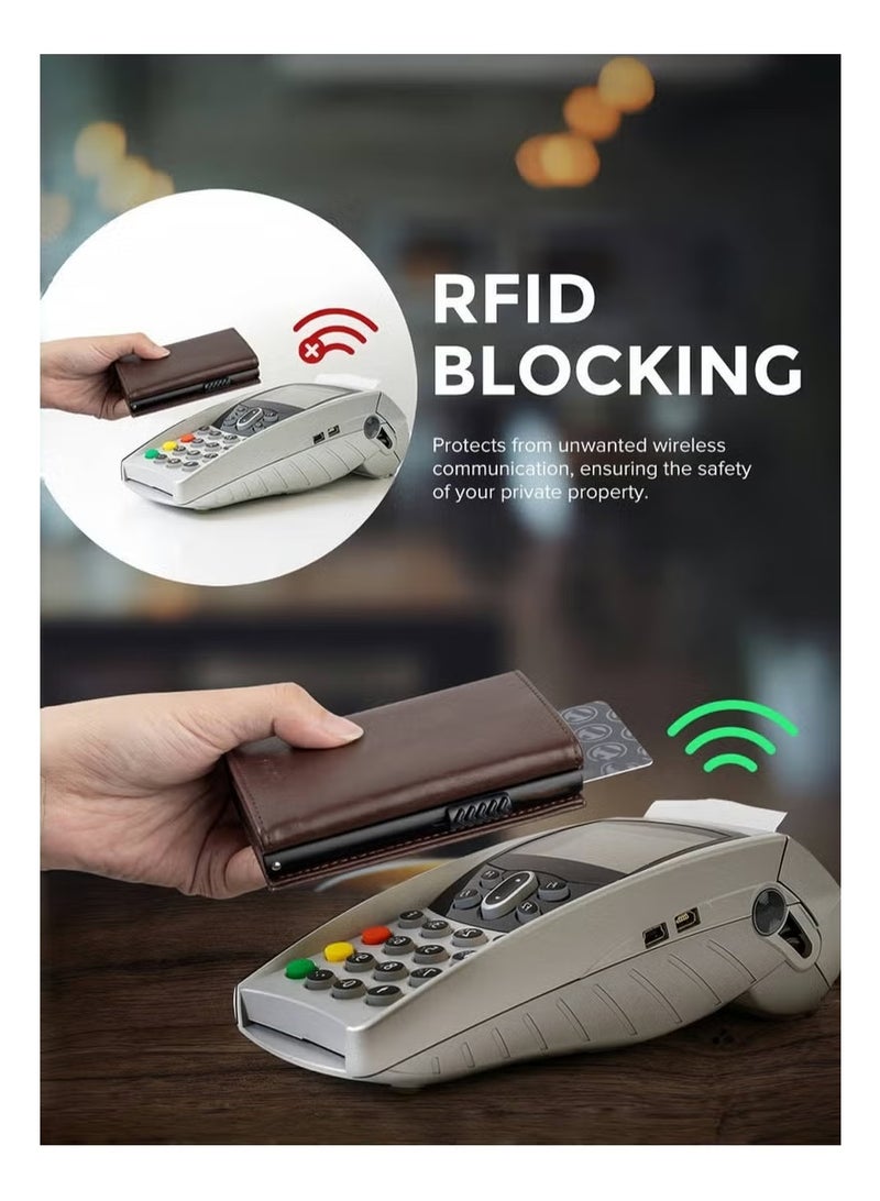 حقيبة بطاقة ائتمان من نوع Pop Up، مقاومة للاختراق باستخدام تقنية RFID، مع فتحة للعملات النقدية، ونافذة هوية، وحقيبة للعملات، وإغلاق مغناطيسي - Image 5