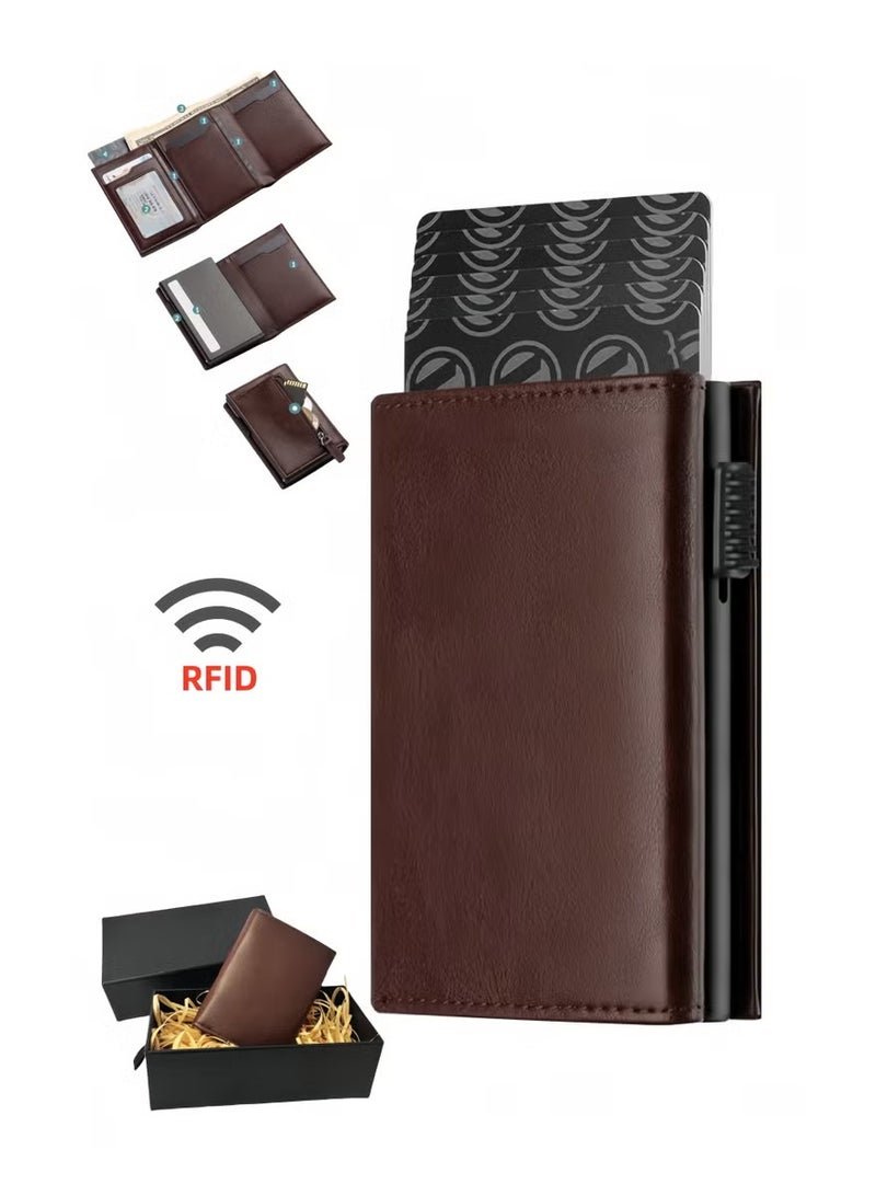 حقيبة بطاقة ائتمان من نوع Pop Up، مقاومة للاختراق باستخدام تقنية RFID، مع فتحة للعملات النقدية، ونافذة هوية، وحقيبة للعملات، وإغلاق مغناطيسي - Image 1
