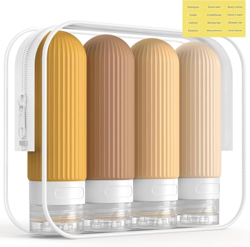 Lyrovo Travel Bottles Kit for Toiletries Organizer BPA Free 90ml Silicone Size Containers Portable Split Bottle Accessories for Conditioner Shampoo Lotion - 4 Pack, Multicolor - Image 1