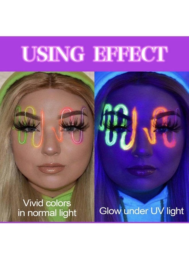 BONNIE CHOICE 2 Packs Water Activated Eyeliner Palette, Halloween Neon Rainbow Colorful Face Body Paint Colored Liner Makeup Matte Eyeliner With Eyeliner Brushes U V Glow Fluorescent Black White Paint Makeup Set  - Image 3