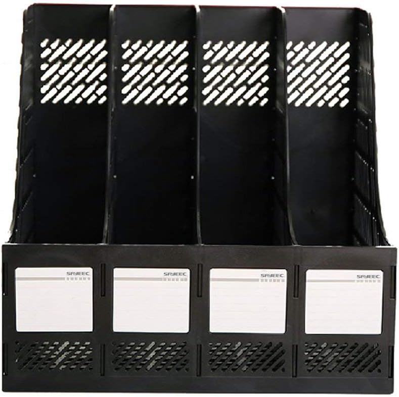 SAYEEC Desktop Magazine Holder Desk File Organizer 4 Compartments Vertical File Dividers Book Holder Frames Document Cabinet Rack Storage Organizer Box for Home Office School Black - Image 5