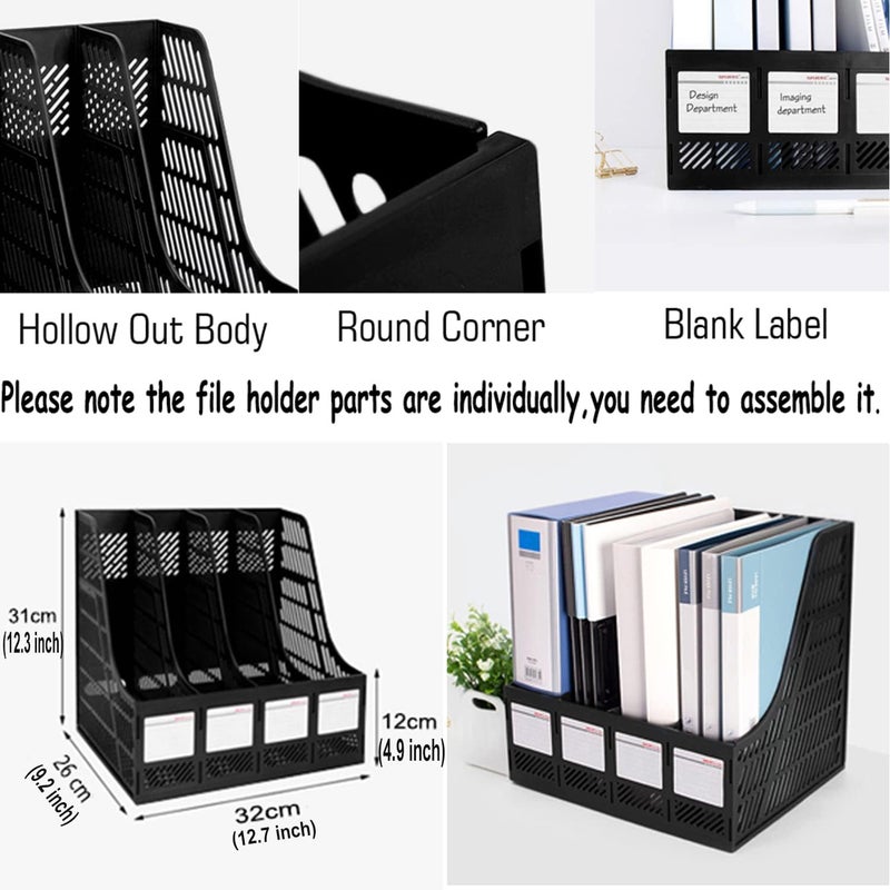 SAYEEC Desktop Magazine Holder Desk File Organizer 4 Compartments Vertical File Dividers Book Holder Frames Document Cabinet Rack Storage Organizer Box for Home Office School Black - Image 2