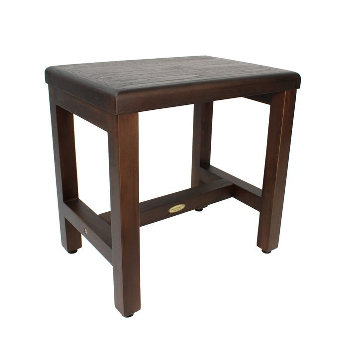ELEGANTO 18 INCH BROWN WATERPROOF TEAK WOOD SHOWER BENCH STOOL SEAT CHAIR FOR INSIDE SHOWER PROVIDES SAFETY STORAGE AND ORGANIZATION STORAGE SHELF FOR BATHROOM ACCESSORIES