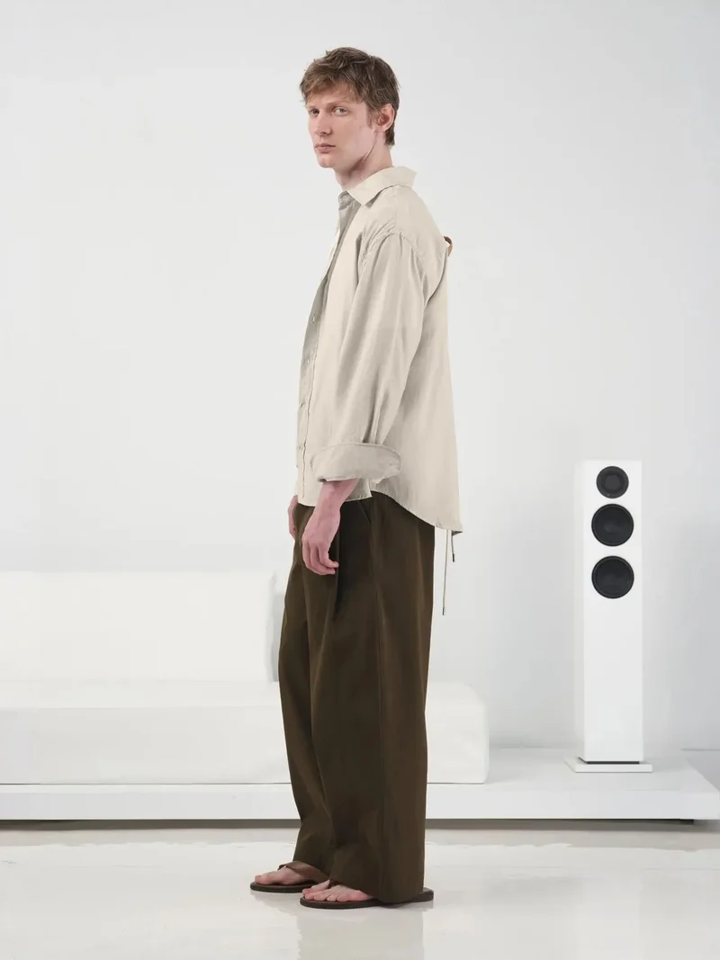 Giesto Beige Natural GIESTO Oversized Long Sleeve Button Shirt for Men | Best Price UAE