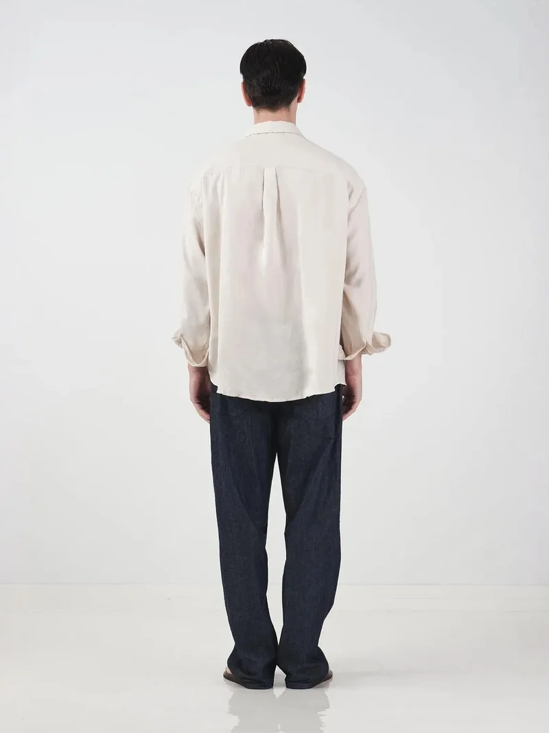 Giesto Beige Natural GIESTO Oversized Long Sleeve Button Shirt for Men | Best Price UAE