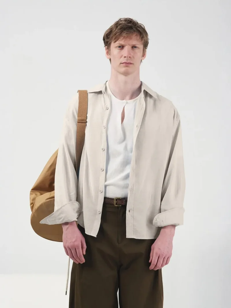 Giesto Beige Natural GIESTO Oversized Long Sleeve Button Shirt for Men | Best Price UAE