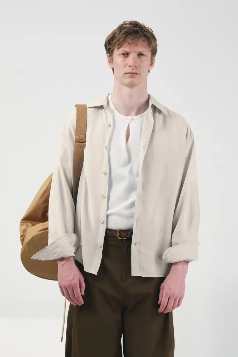 Giesto Beige Natural GIESTO Oversized Long Sleeve Button Shirt for Men | Best Price UAE