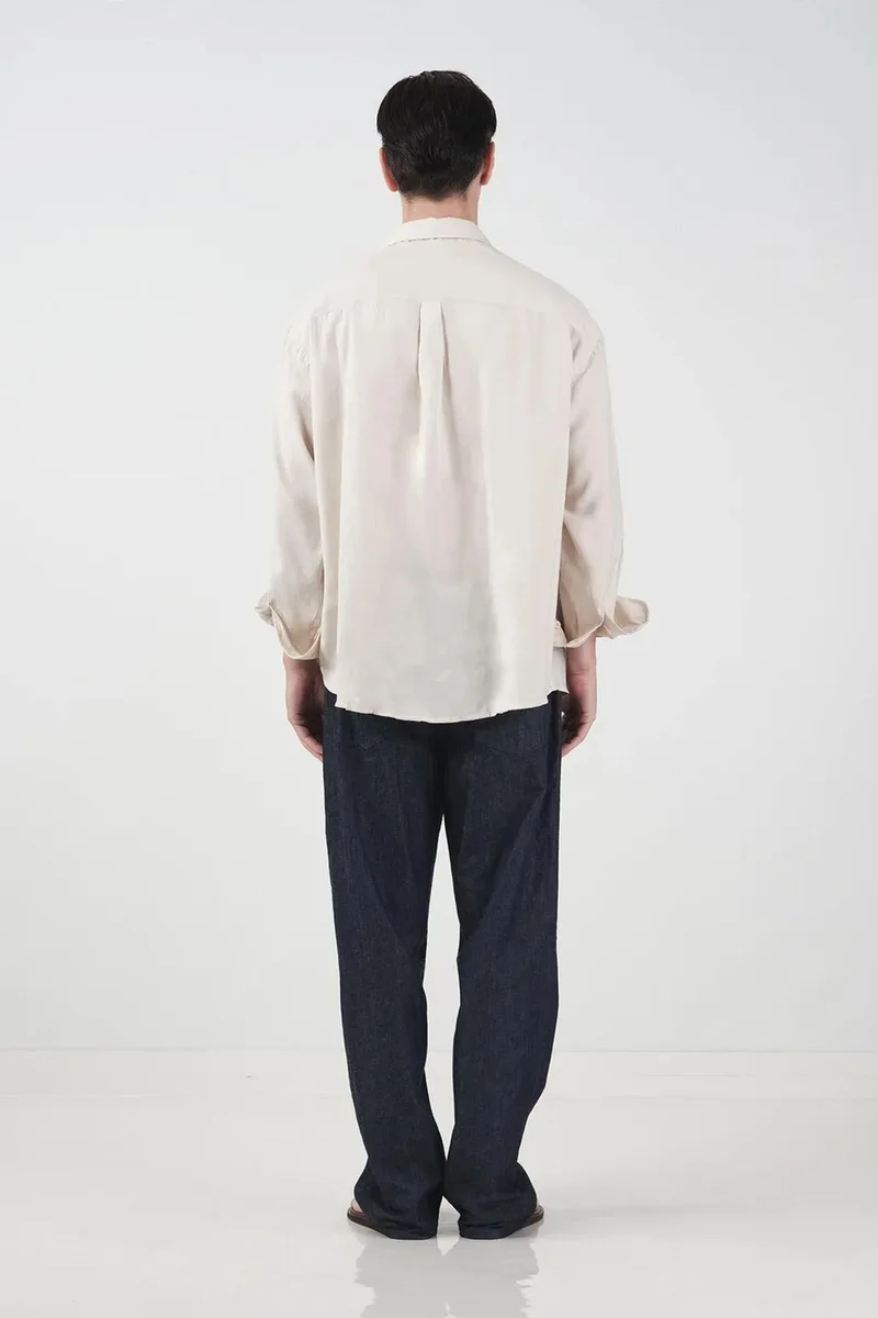Giesto Beige Natural GIESTO Oversized Long Sleeve Button Shirt for Men | Best Price UAE