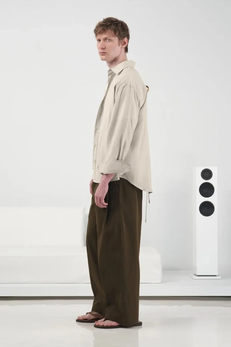Giesto Beige Natural GIESTO Oversized Long Sleeve Button Shirt for Men | Best Price UAE