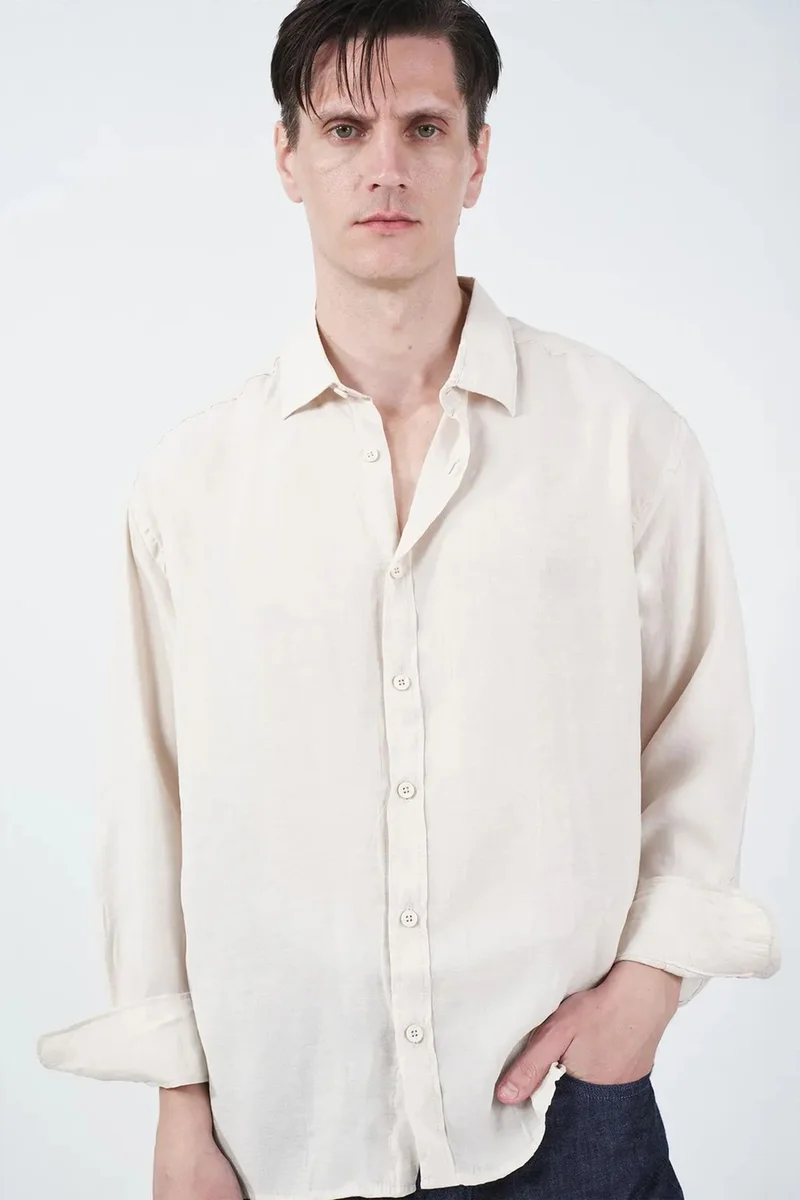 Giesto Beige Natural GIESTO Oversized Long Sleeve Button Shirt for Men | Best Price UAE