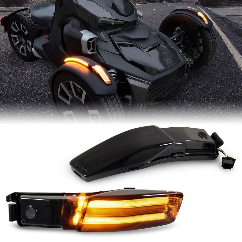 SAUTVS Front Fender LED Lights for Can Am Ryker Smoked Black Fender Lights Wheel Lights Fender Reflectors with LED Turn Signals  Running Lights for the CanAm Ryker 20192024 Accessories 2PCS