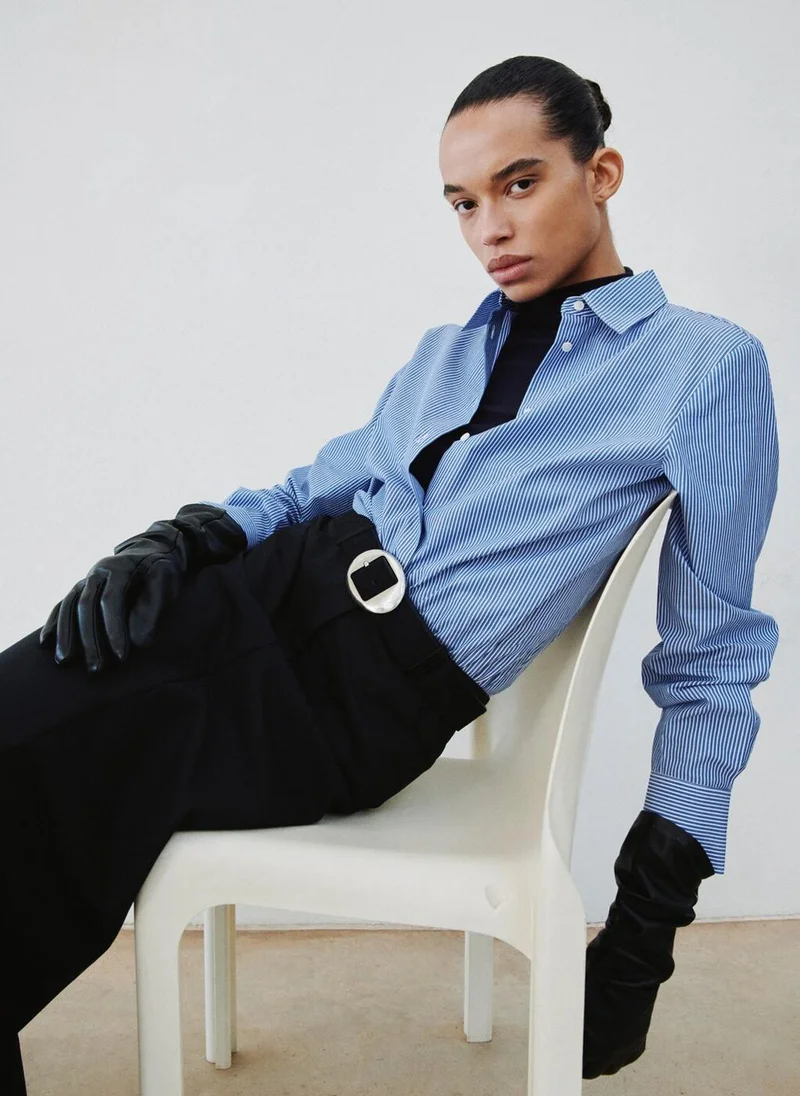 MANGO Cotton and lyocell blend straight shirt