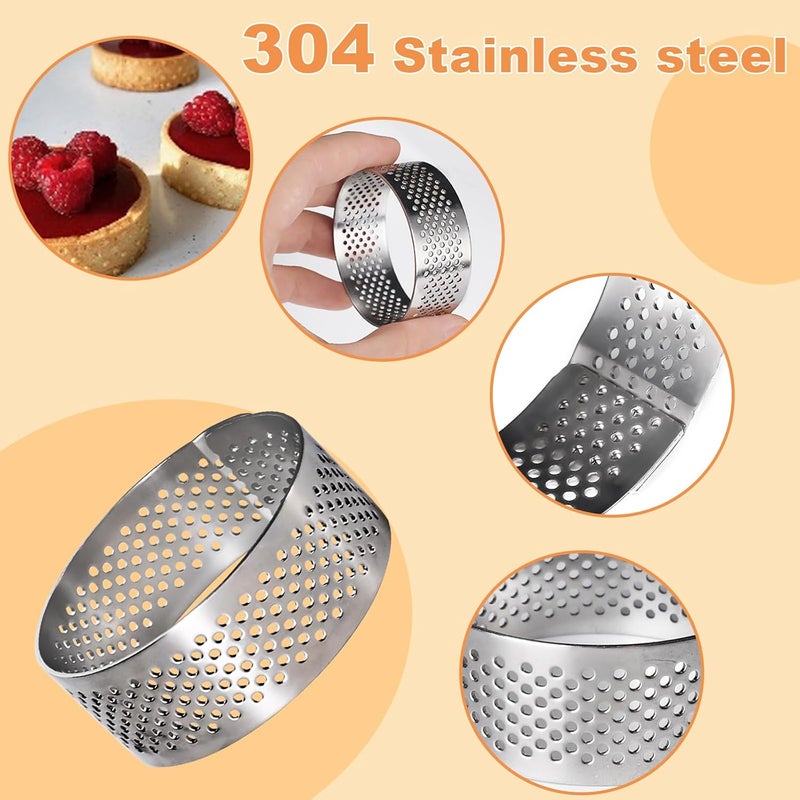 Aringfes 10 Pcs 2.37 Inch 304Stainless Steel Tart Ring, Heat-Resistant Perforated Cake Mousse Ring, Round Ring Baking doughnut tools (6cm) - Image 4