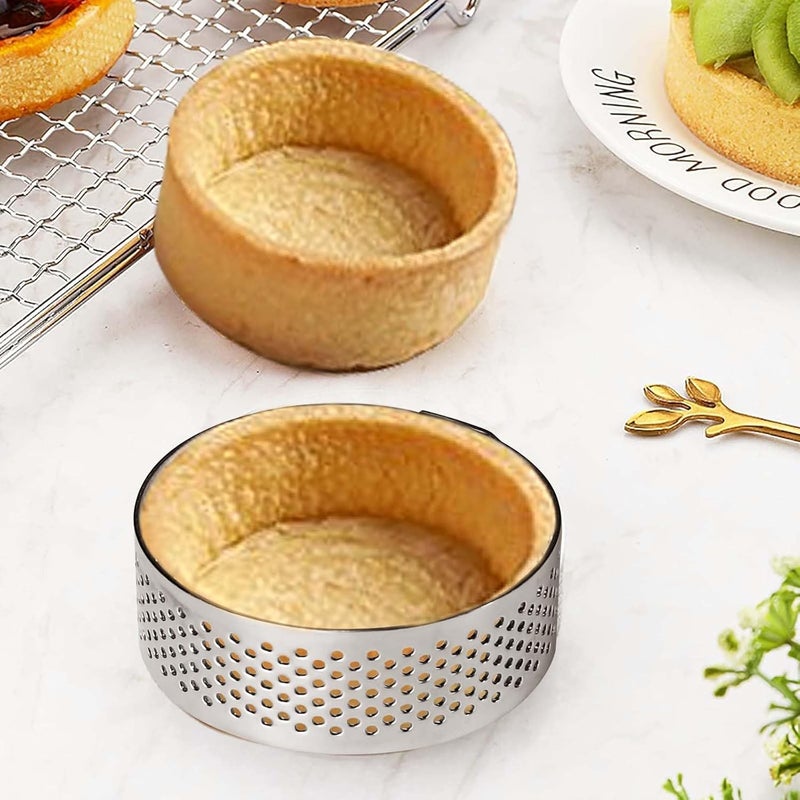 Aringfes 10 Pcs 2.37 Inch 304Stainless Steel Tart Ring, Heat-Resistant Perforated Cake Mousse Ring, Round Ring Baking doughnut tools (6cm) - Image 2