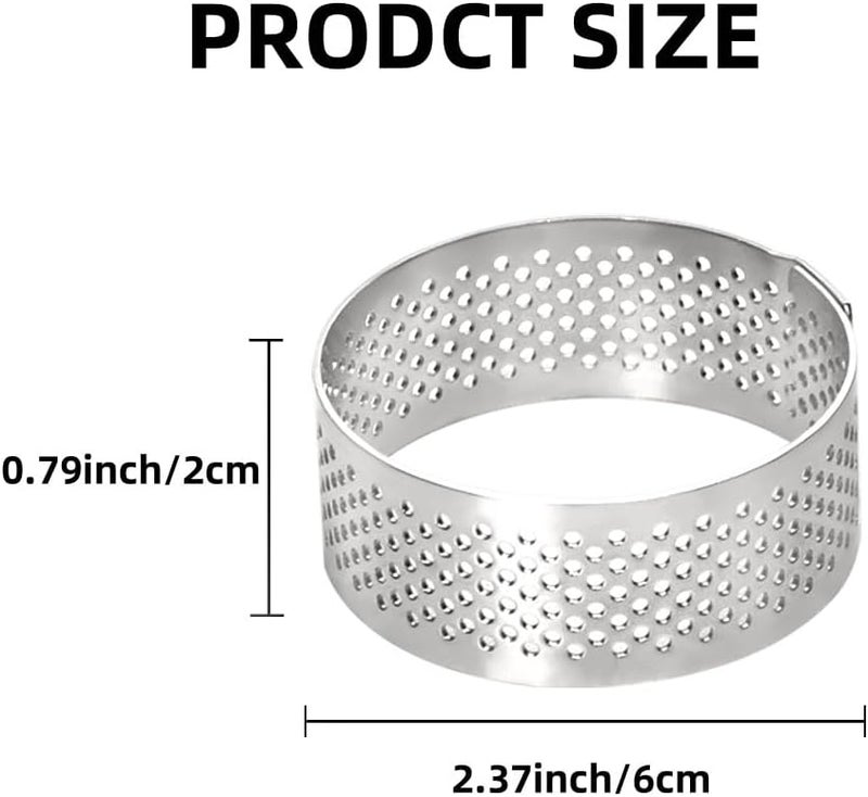 Aringfes 10 Pcs 2.37 Inch 304Stainless Steel Tart Ring, Heat-Resistant Perforated Cake Mousse Ring, Round Ring Baking doughnut tools (6cm) - Image 3