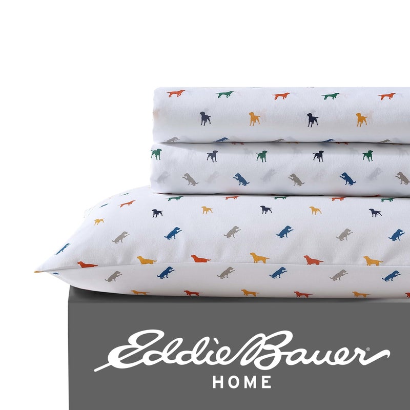 Eddie Bauer Kids - Queen Sheets, Stain-Resistant Toddler Bedding with Matching Sham(s), Super Soft, Ideal Boy Room Essentials (Buddy The Dog White, Queen) - Image 1