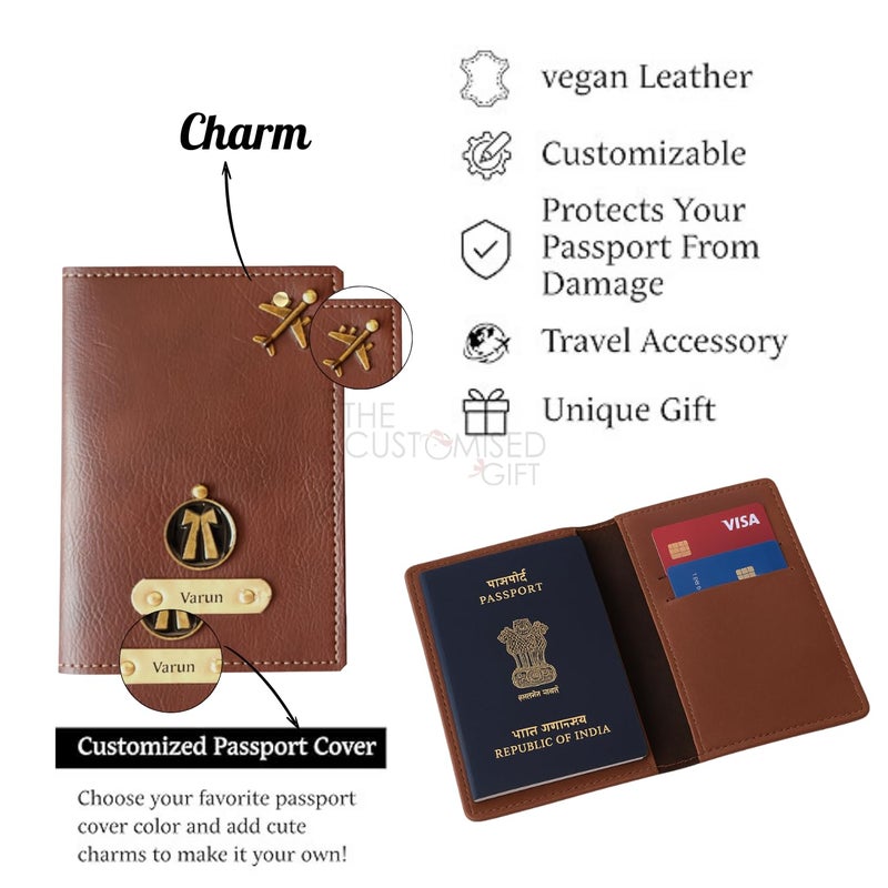 THE CUSTOMISED GIFT حافظة جواز سفر جلدية للرجال والنساء مع اسم وشارة مخصصة، حافظة جواز سفر، حجم كامل، هدايا للرجال والنساء (حافظة جواز سفر فاخرة) - Image 2