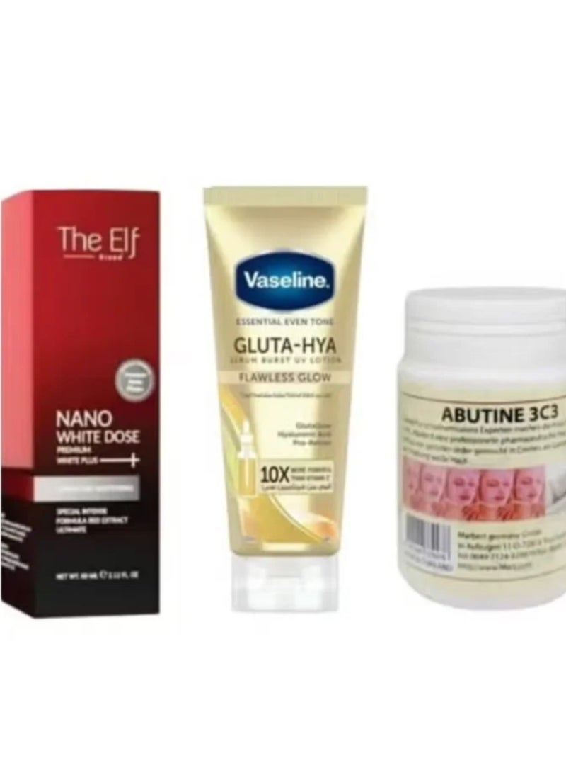 Vaseline Skin whitening and renewal set consisting of Gluta Flawless Glow Body Lotion, Vaseline Burst Serum 200ml, Aptoin 3C3 Cream 250ml + Nano White Dose Premium White Plus Serum 60ml - Image 2