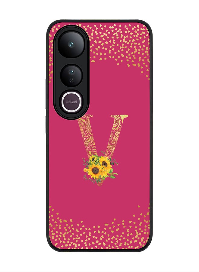 Stylizedd For vivo V50 Lite Case,Slim fit Camera Protection, Shockproof Thin Phone cover  - Custom Floral Monogram - V ( Deep Pink )