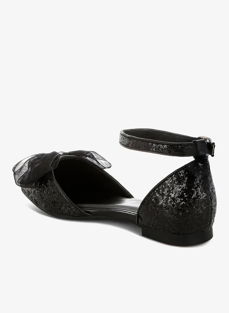 London Rag Black Sheer Bow Detail Glitter Flat Sandals in Black for Women | Best Price UAE