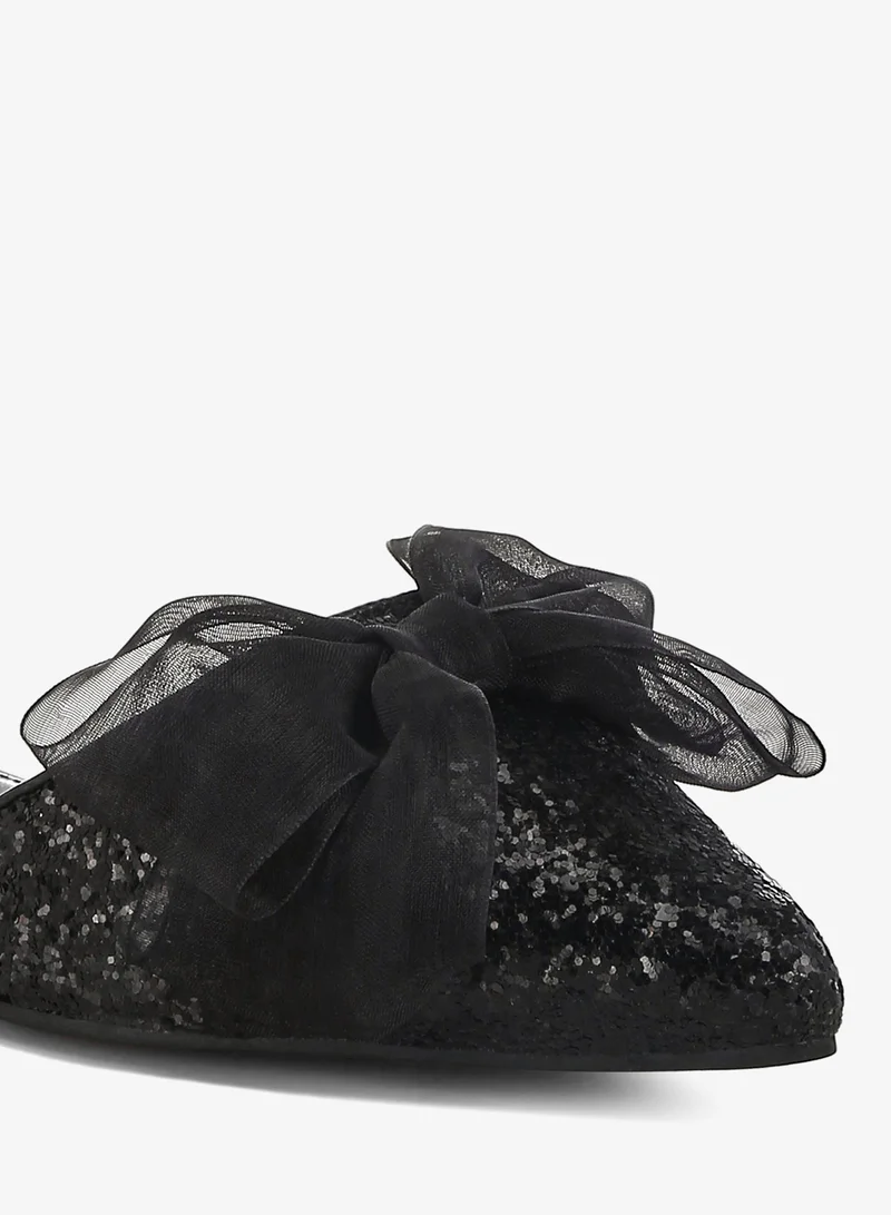 London Rag Black Sheer Bow Detail Glitter Flat Sandals in Black for Women | Best Price UAE