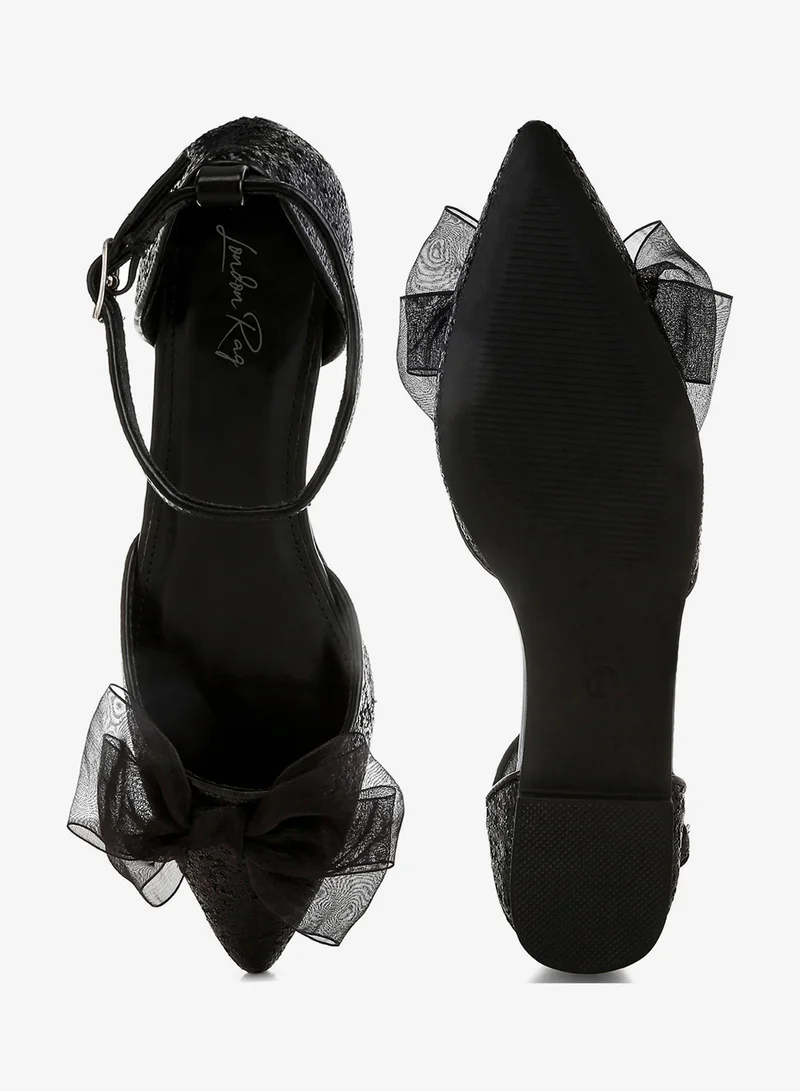 London Rag Black Sheer Bow Detail Glitter Flat Sandals in Black for Women | Best Price UAE