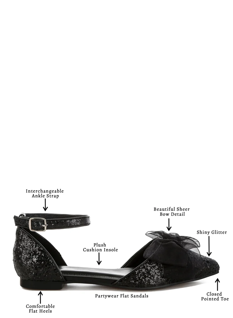 London Rag Black Sheer Bow Detail Glitter Flat Sandals in Black for Women | Best Price UAE