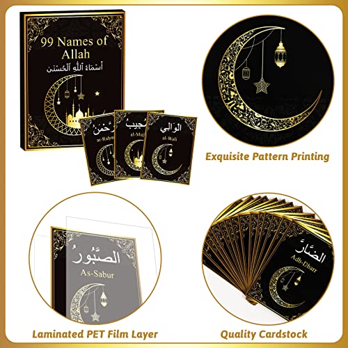 Wiooffen 99 اسماء الله بطاقات تعليمية آيات القرآن الكريم بطاقات أسماء الحسنى عيد الأضحى بطاقات تعليمية باللغة العربية والإنجليزية هدايا عيد أو رمضان للعائلة والأصدقاء 5.7×3.1 بوصة - Image 4