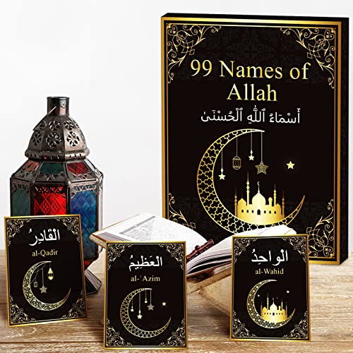Wiooffen 99 اسماء الله بطاقات تعليمية آيات القرآن الكريم بطاقات أسماء الحسنى عيد الأضحى بطاقات تعليمية باللغة العربية والإنجليزية هدايا عيد أو رمضان للعائلة والأصدقاء 5.7×3.1 بوصة - Image 5
