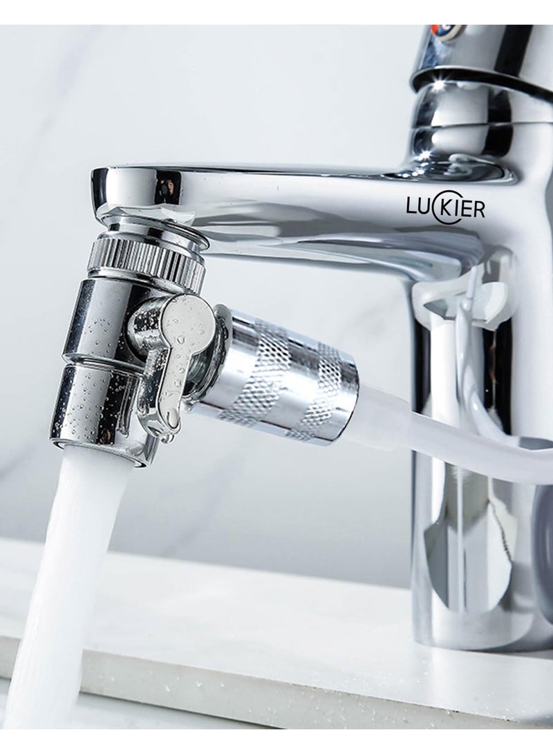 LUCKIER Stainless Steel Portable Travel Shattaf Bidet + Copper Material Diverter 3 Meters Hose Silicone Suction Cup + Space Aluminum Base Faucet Adapter Kit + Portable Toiletries Bag for Home/Hotel/Trav - Image 3