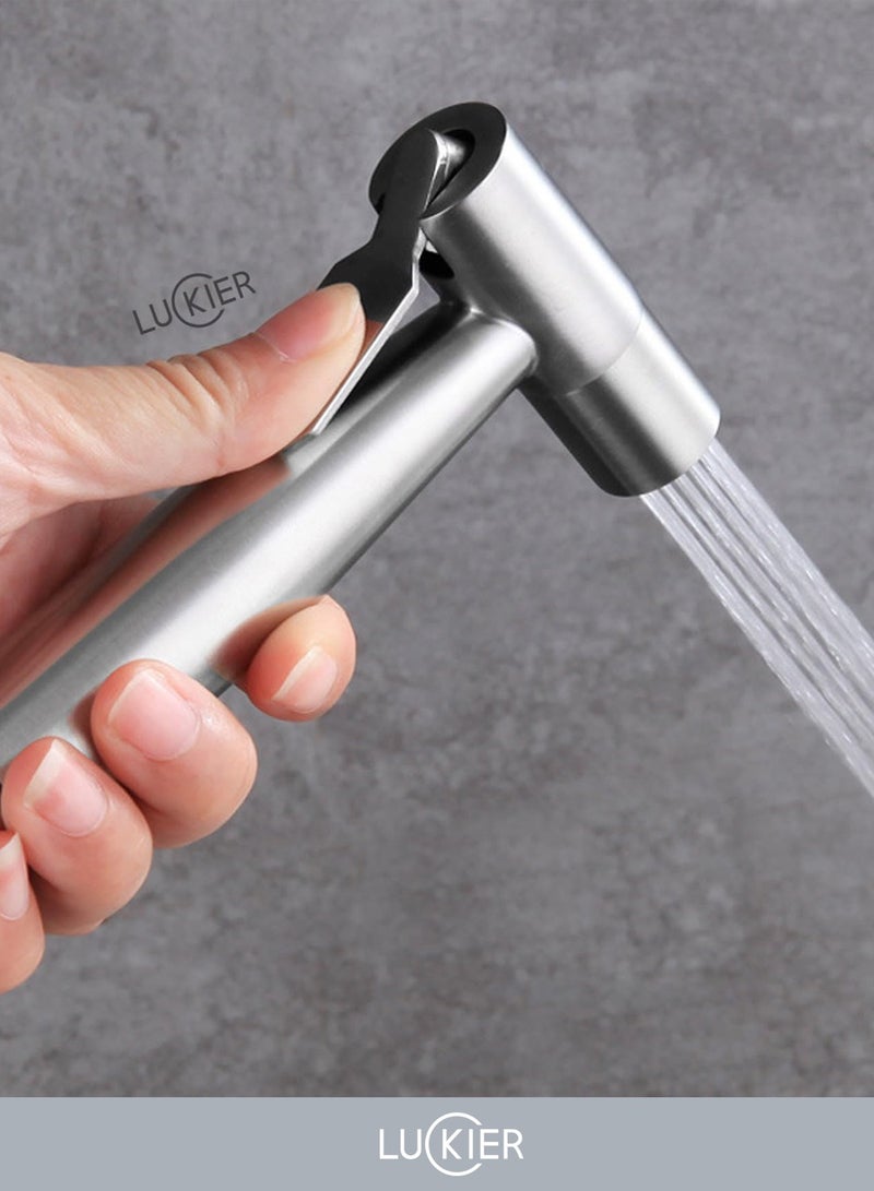 LUCKIER Stainless Steel Portable Travel Shattaf Bidet + Copper Material Diverter 3 Meters Hose Silicone Suction Cup + Space Aluminum Base Faucet Adapter Kit + Portable Toiletries Bag for Home/Hotel/Trav  - Image 4