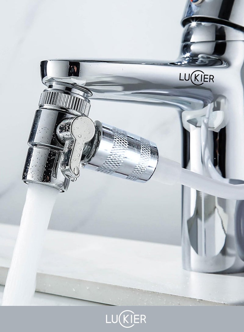 LUCKIER Stainless Steel Portable Travel Shattaf Bidet + Copper Material Diverter 3 Meters Hose Silicone Suction Cup + Space Aluminum Base Faucet Adapter Kit + Portable Toiletries Bag for Home/Hotel/Trav  - Image 3