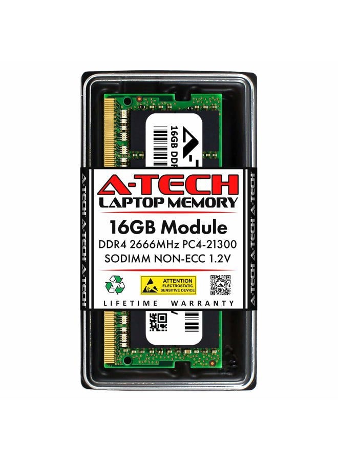 A-TECH ذاكرة RAM لابتوب نوت بوك SODIMM 1.2V 260-Pin بسعة 16GB DDR4 2666MHz PC4-21300 (PC4-2666V) CL19 غير ECC - Image 1