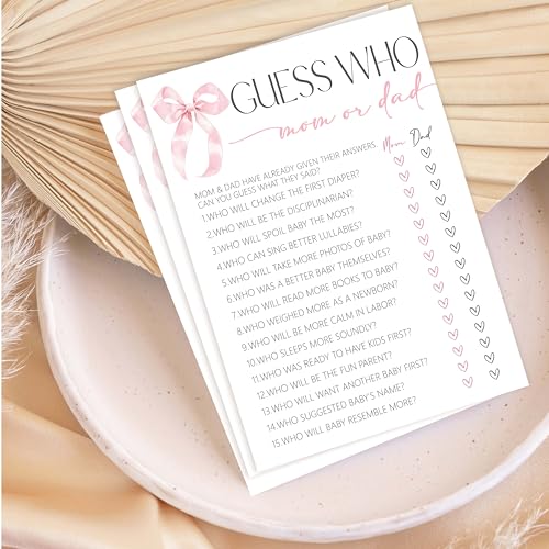 HandEasy Pink Bow Baby Shower Games for Girl Guess Who Mom Or Dad Game 5 x725 PcsB05 - Image 5