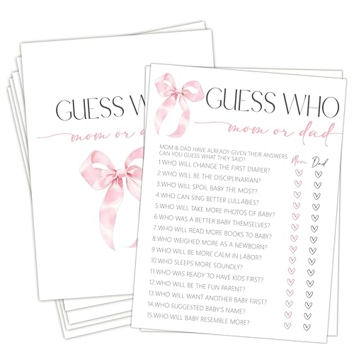 HandEasy Pink Bow Baby Shower Games for Girl Guess Who Mom Or Dad Game 5 x725 PcsB05 - Image 1