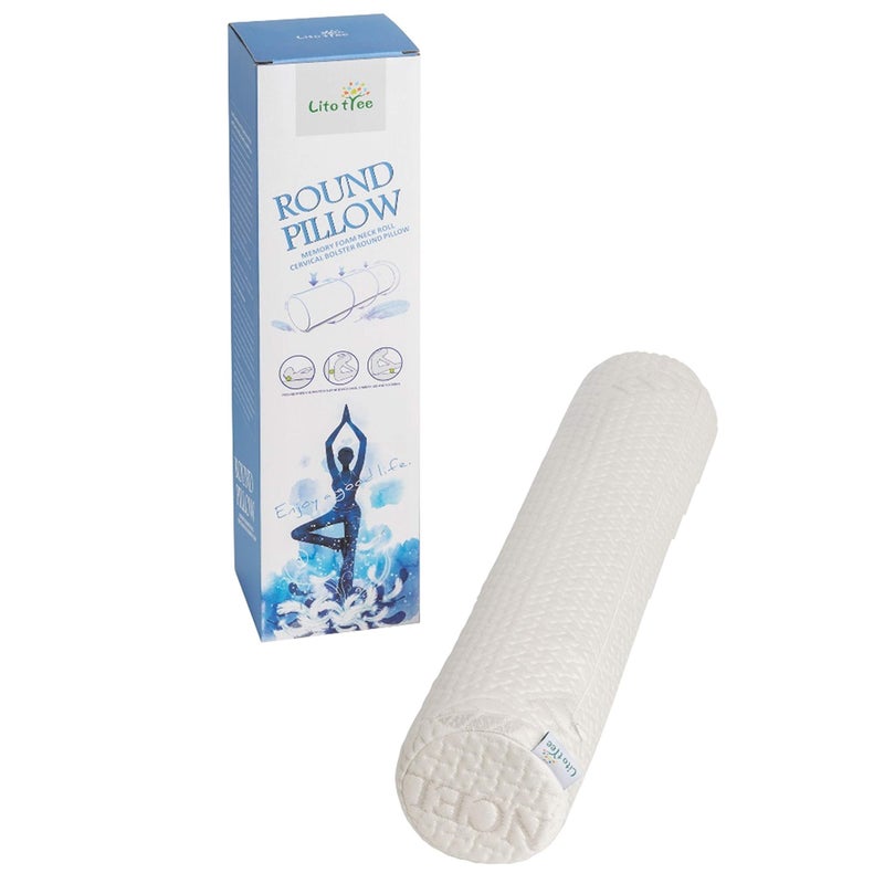 LitoTree Comfort Memory Foam Neck Roll and Cervical Bolster Round Pillow with Removable Washable Soft Cover for Spine and Neck Back Lumbar Leg Vertebra Support (18x3.5 inch Pillow) - Image 1