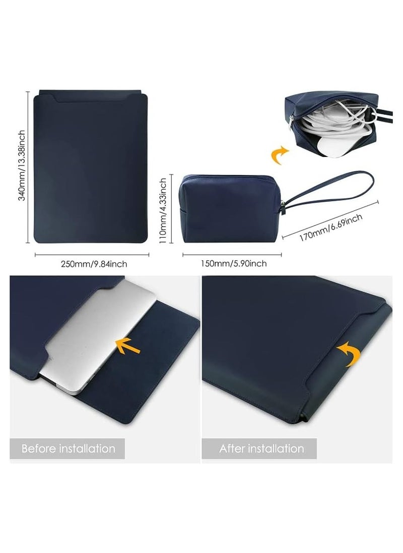 Joyelink - 13-14 Inch Laptop Sleeve Case Leather Bag Compatible with MacBook Air 13.3''/13.6'' M1 M2/MacBook Pro 13 2022-2016/Dell XPS 13/Surface Pro X/8/7 /6/5/Surface Laptop 13.5 Inch, Blue - Image 1